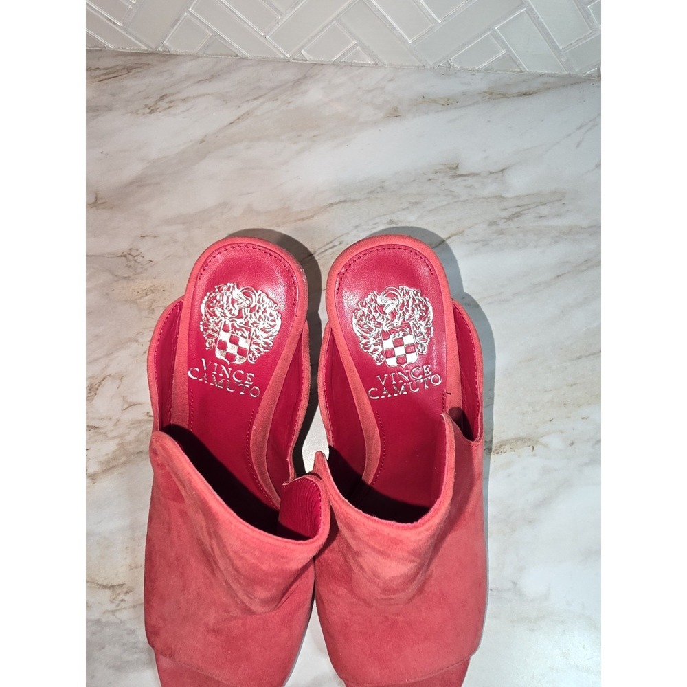 Vince Camuto Gerty Suede Block Heel High Vamp Mules, Size 5.5 Glamour Red - Picture 2 of 6
